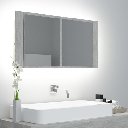 Armoire de salle de bain à miroir LED Gris béton Acrylique