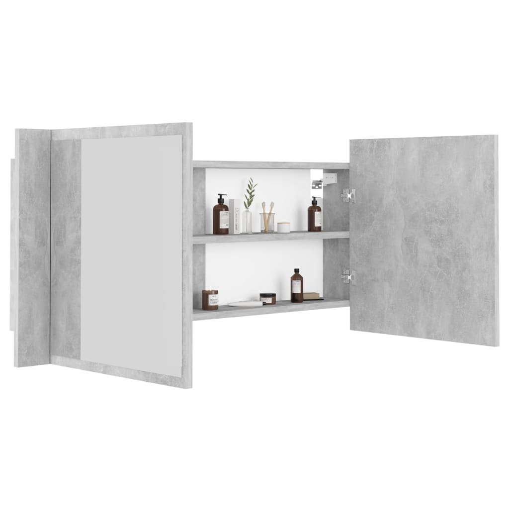 Armoire de salle de bain à miroir LED Gris béton Acrylique