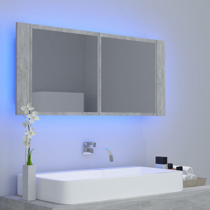 Armoire de salle de bain à miroir LED Gris béton Acrylique