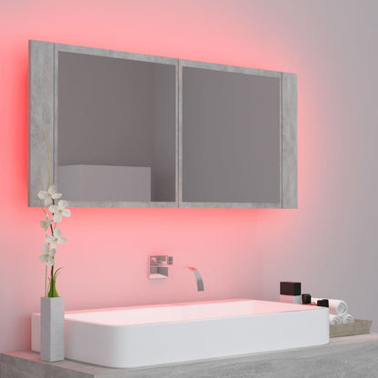 Armoire de salle de bain à miroir LED Gris béton Acrylique