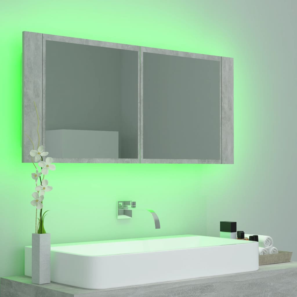 Armoire de salle de bain à miroir LED Gris béton Acrylique