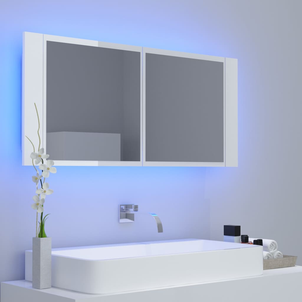 Armoire à miroir de bain à LED Blanc brillant Acrylique