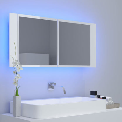 Armoire à miroir de bain à LED Blanc brillant Acrylique