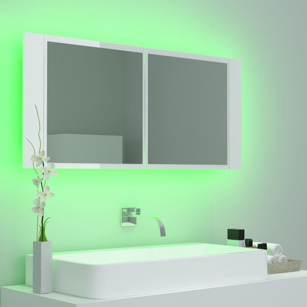 Armoire à miroir de bain à LED Blanc brillant Acrylique