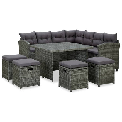 Salon de jardin 6 pcs avec coussins résine tressée gris