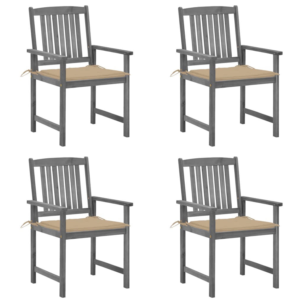 Chaises de jardin et coussins lot de 4 Gris Bois acacia massif