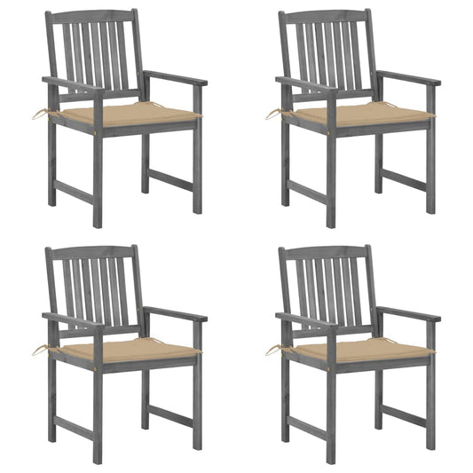 Chaises de jardin et coussins lot de 4 Gris Bois acacia massif