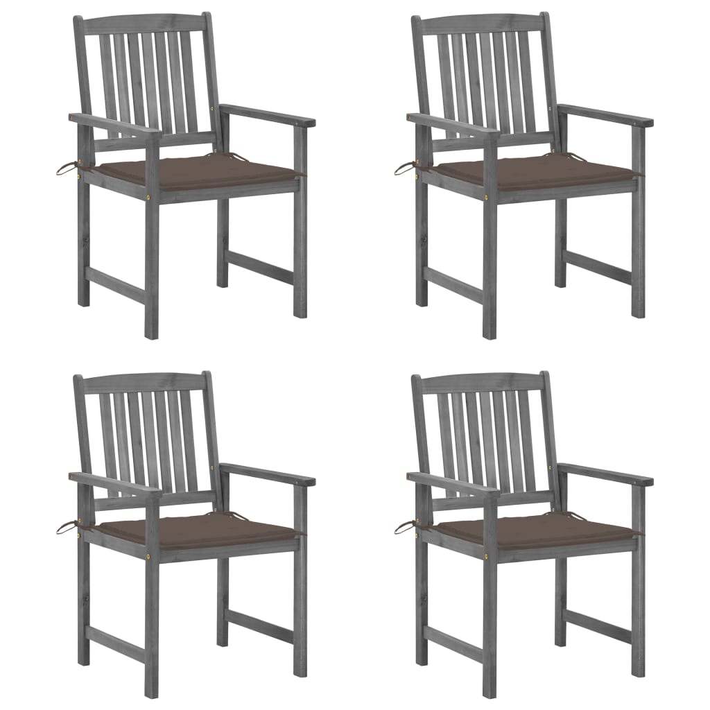 Chaises de jardin et coussins lot de 4 Gris Bois acacia massif