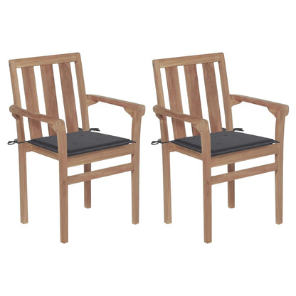 Chaises de jardin lot de 2 et coussins anthracite Bois de teck