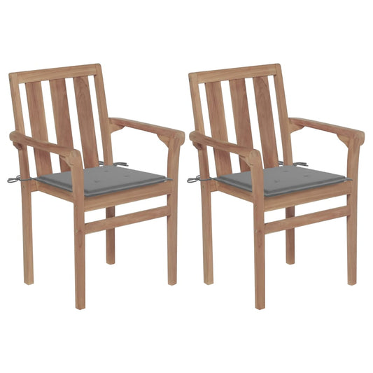 Chaises de jardin lot de 2 et coussins gris Bois de teck massif