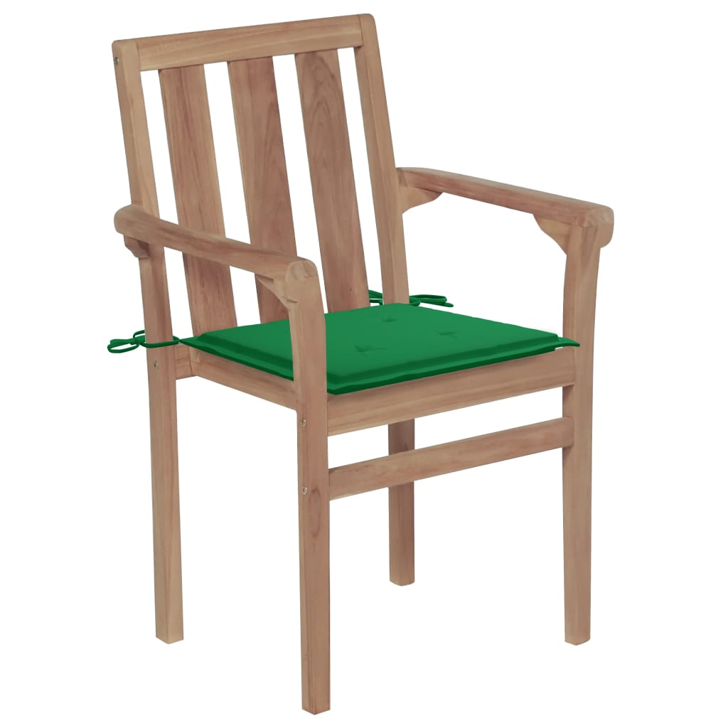 Chaises de jardin lot de 2 et coussins vert Bois de teck massif