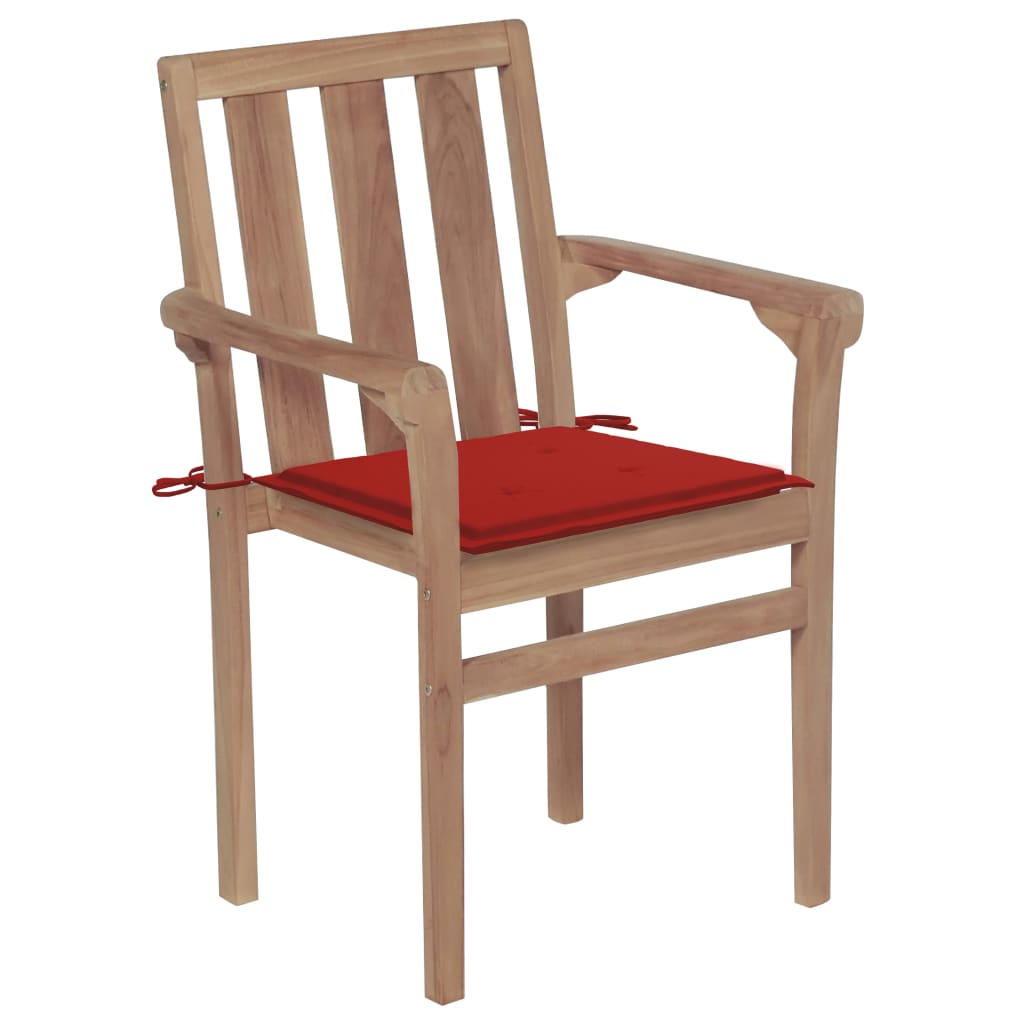 Chaises de jardin lot de 2 et coussins rouge Bois teck massif