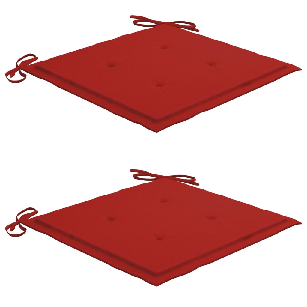 Chaises de jardin lot de 2 et coussins rouge Bois teck massif