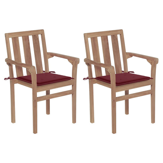 Chaises de jardin lot de 2 coussins rouge bordeaux Teck massif