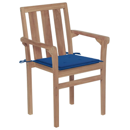 Chaises de jardin lot de 2 et coussins bleu royal Bois de teck