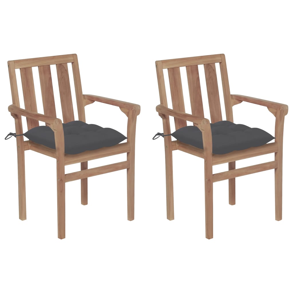 Chaises de jardin lot de 2 et coussins anthracite Bois de teck