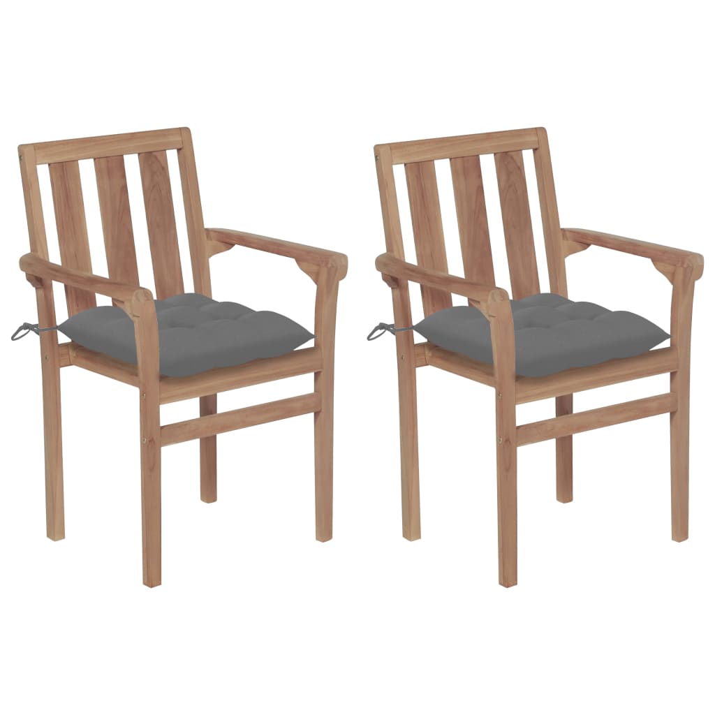 Chaises de jardin lot de 2 et coussins gris Bois de teck massif