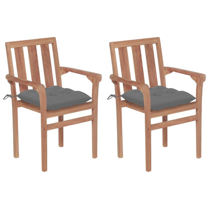 Chaises de jardin lot de 2 et coussins gris Bois de teck massif