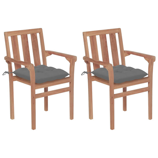 Chaises de jardin lot de 2 et coussins gris Bois de teck massif