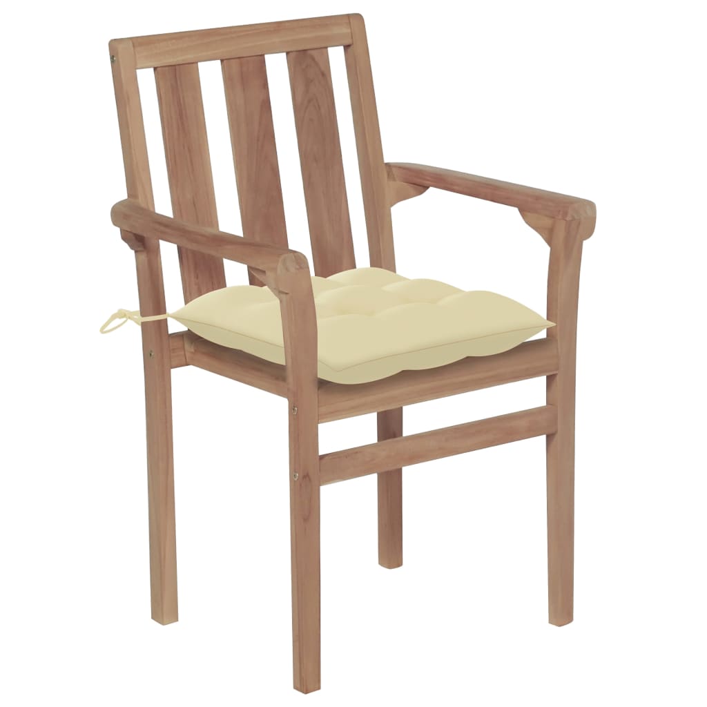 Chaises de jardin lot de 2 et coussins blanc crème Teck massif