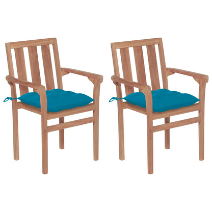 Chaises de jardin lot de 2 avec coussins bleu clair Teck massif