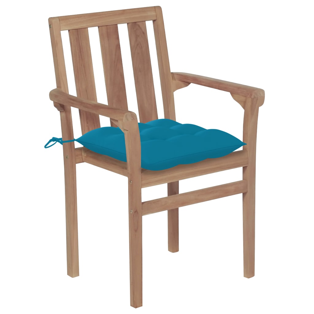 Chaises de jardin lot de 2 avec coussins bleu clair Teck massif