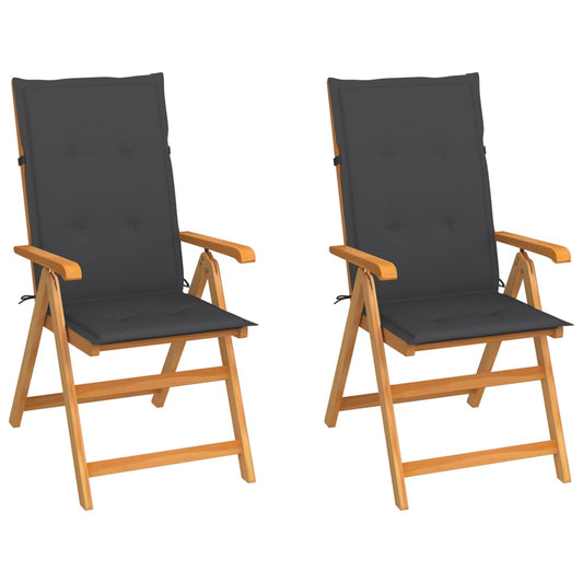 Chaises de jardin lot de 2 et coussins anthracite Bois de teck