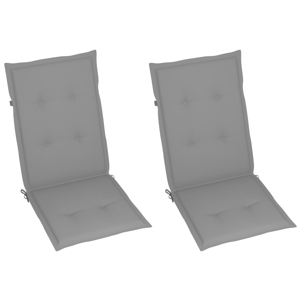 Chaises de jardin lot de 2 et coussins gris Bois de teck massif