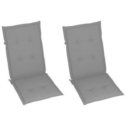 Chaises de jardin lot de 2 et coussins gris Bois de teck massif