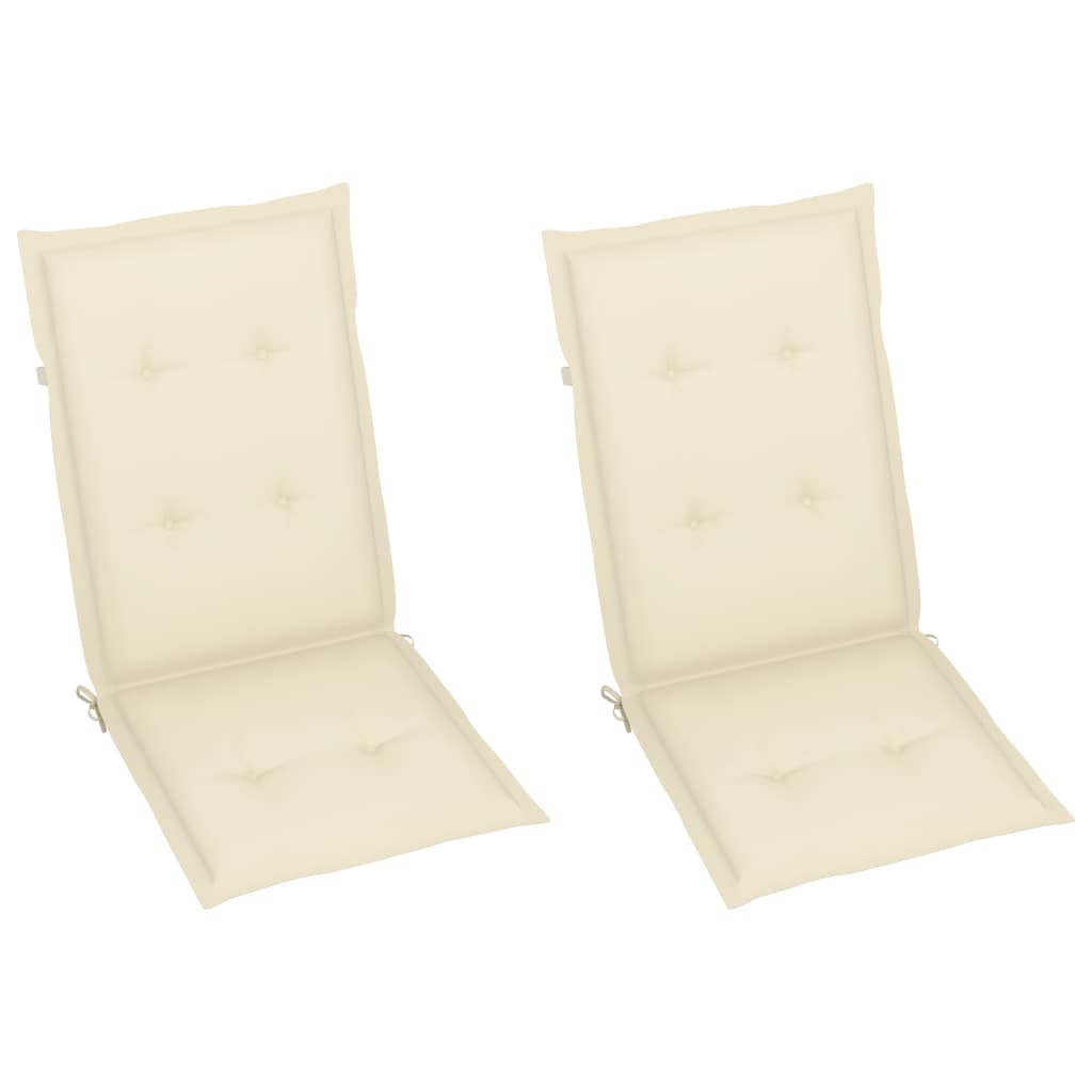 Chaises de jardin lot de 2 et coussins crème Bois teck massif