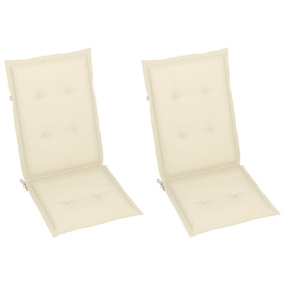 Chaises de jardin lot de 2 et coussins crème Bois teck massif