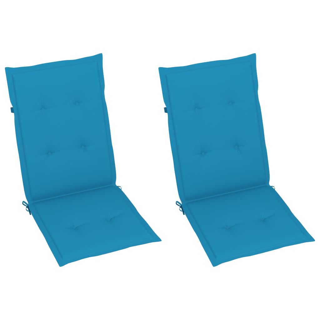 Chaises de jardin lot de 2 et coussins bleu Bois de teck