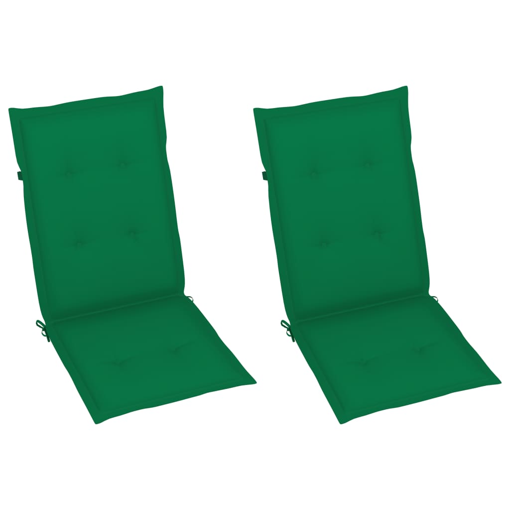 Chaises de jardin lot de 2 et coussins vert Bois de teck massif