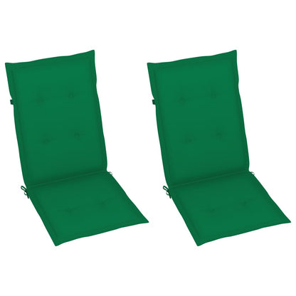 Chaises de jardin lot de 2 et coussins vert Bois de teck massif