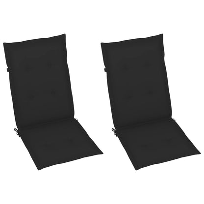 Chaises de jardin lot de 2 et coussins noir Bois de teck massif