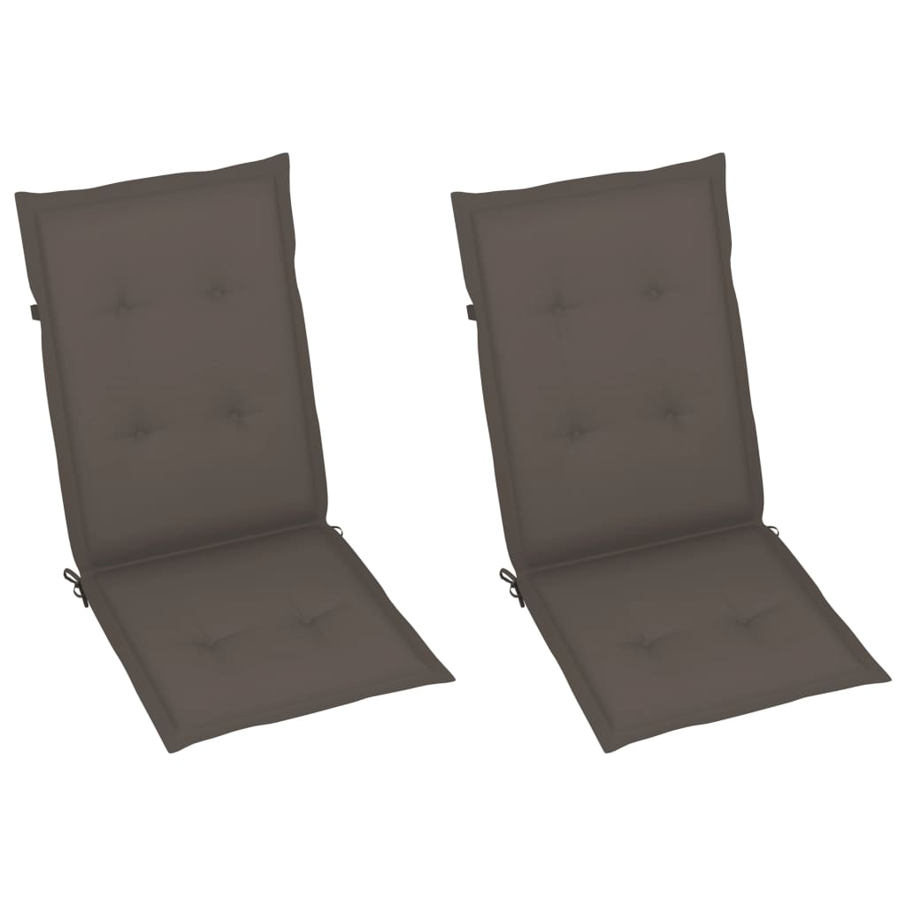 Chaises de jardin lot de 2 et coussins taupe Bois teck massif