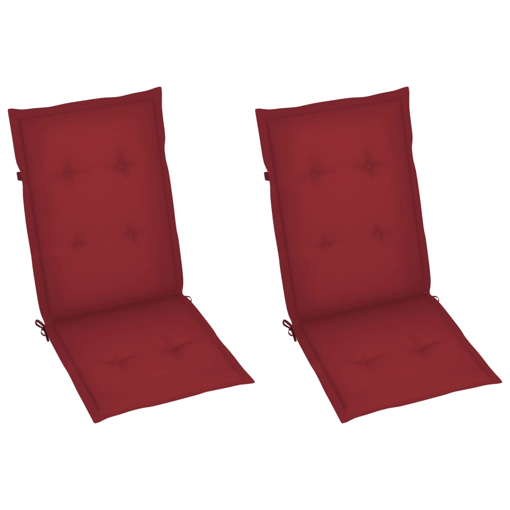 Chaises de jardin lot de 2 et coussins bordeaux Teck massif