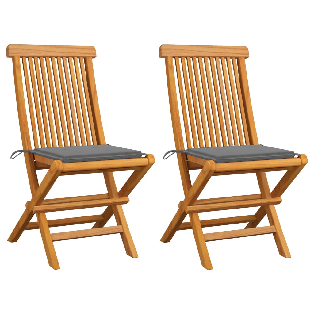 Chaises de jardin et coussins gris lot de 2 Bois de teck massif