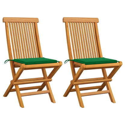 Chaises de jardin et coussins vert lot de 2 Bois de teck massif