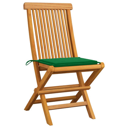 Chaises de jardin et coussins vert lot de 2 Bois de teck massif