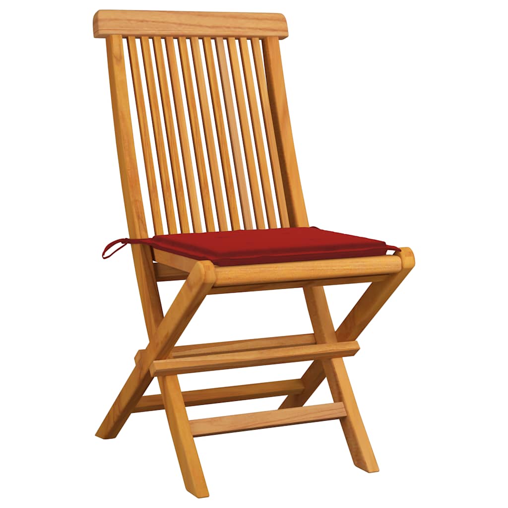 Chaises de jardin et coussins rouge lot de 2 Bois teck massif