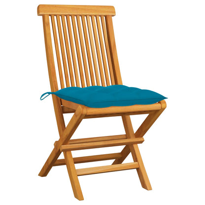 Chaises de jardin lot de 2 avec coussins bleu clair Teck massif