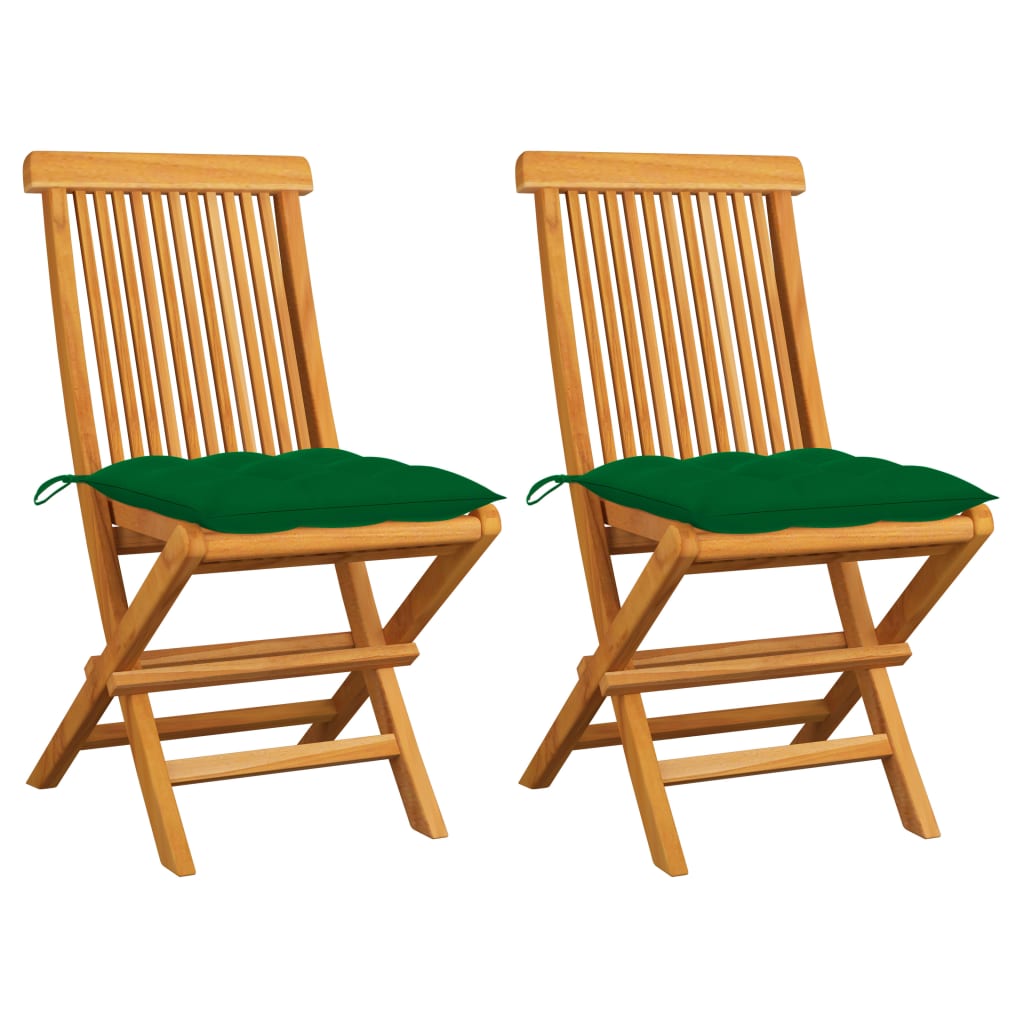 Chaises de jardin et coussins vert lot de 2 Bois de teck massif