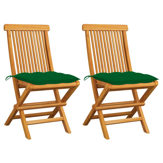 Chaises de jardin et coussins vert lot de 2 Bois de teck massif