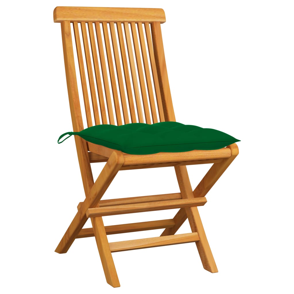 Chaises de jardin et coussins vert lot de 2 Bois de teck massif