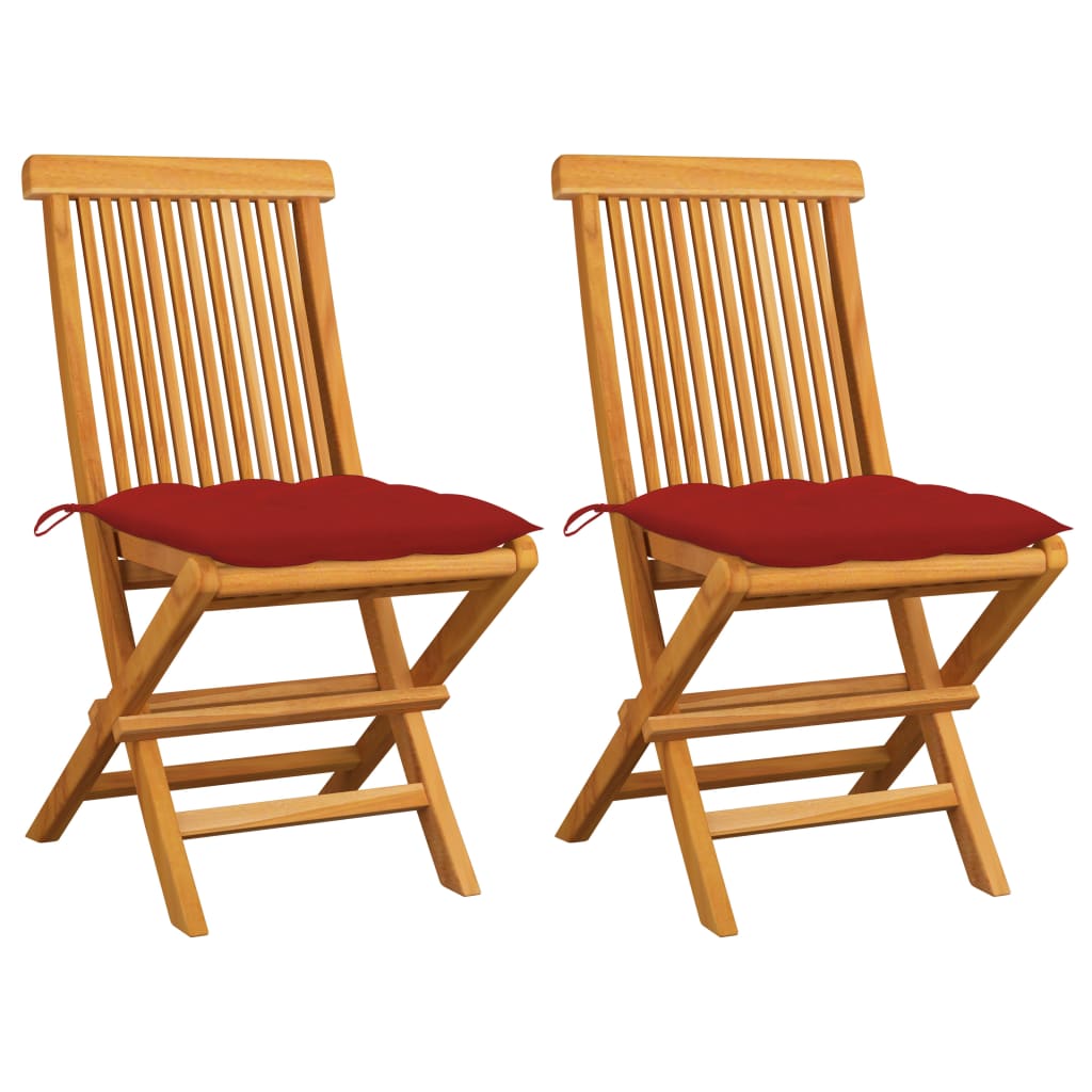 Chaises de jardin et coussins rouge lot de 2 Bois teck massif