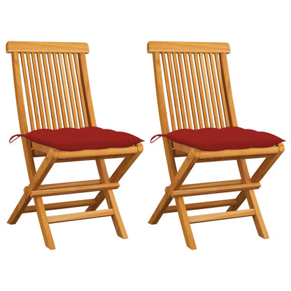 Chaises de jardin et coussins rouge lot de 2 Bois teck massif