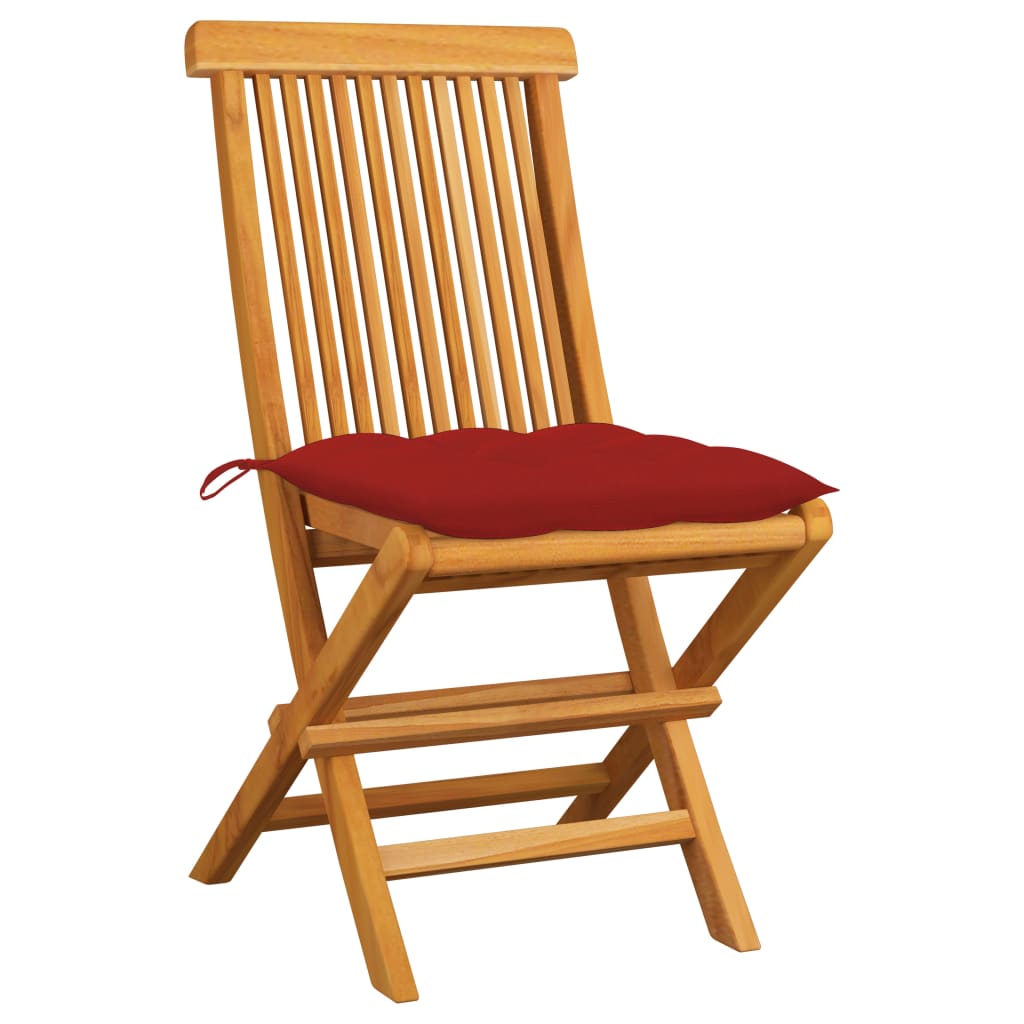 Chaises de jardin et coussins rouge lot de 2 Bois teck massif