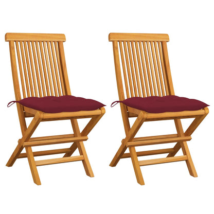 Chaises de jardin coussins rouge bordeaux lot de 2 Teck massif