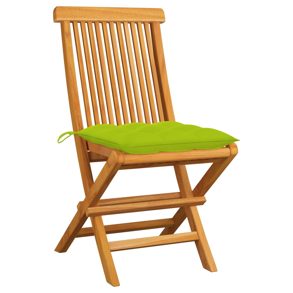 Chaises de jardin avec coussins vert vif lot de 2 Bois de teck